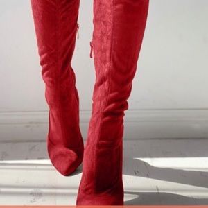 High red knee boots